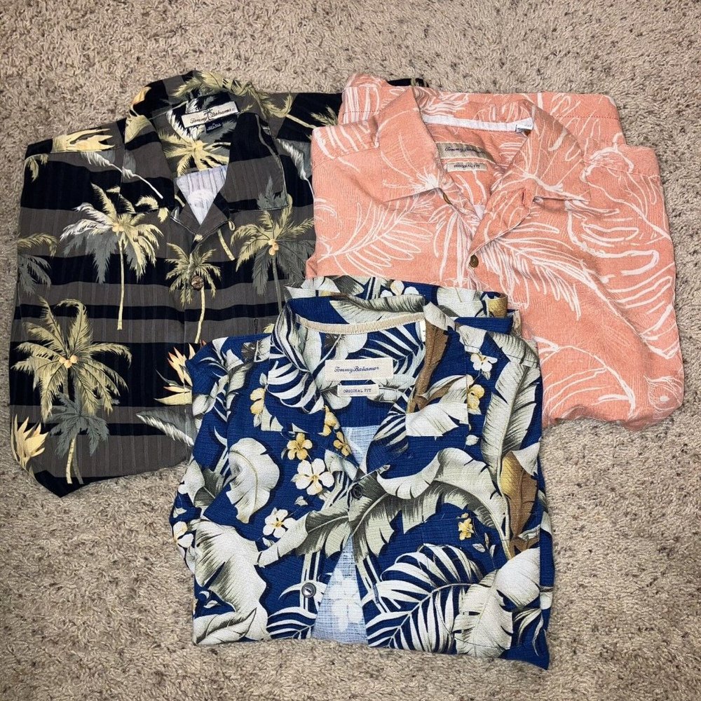 TOMMY BAHAMA Shirts THREE (3) Hawaiian - Sz M Silk NICE!